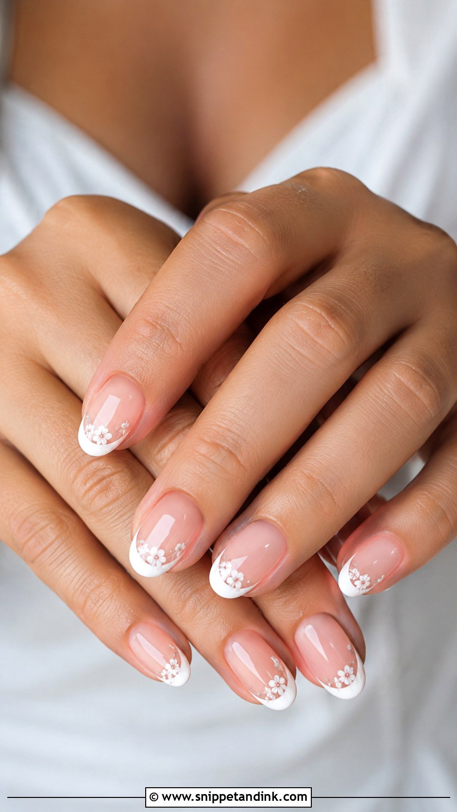 White Floral French Wedding Nails - Snippet and Ink - 30 Wedding Nail Inspo for Bride Ideas