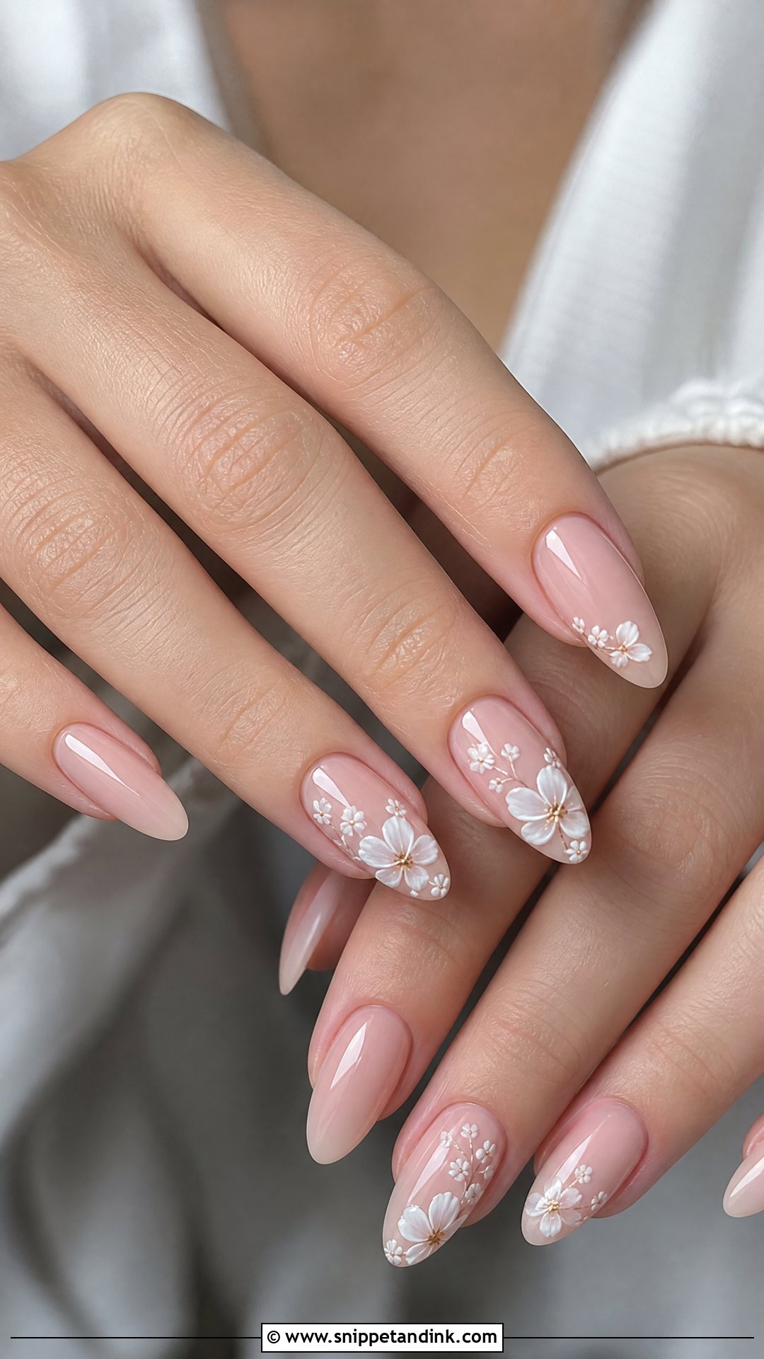 White Floral Nude Nails - Snippet and Ink - 25 Classy Nails for Wedding Guest