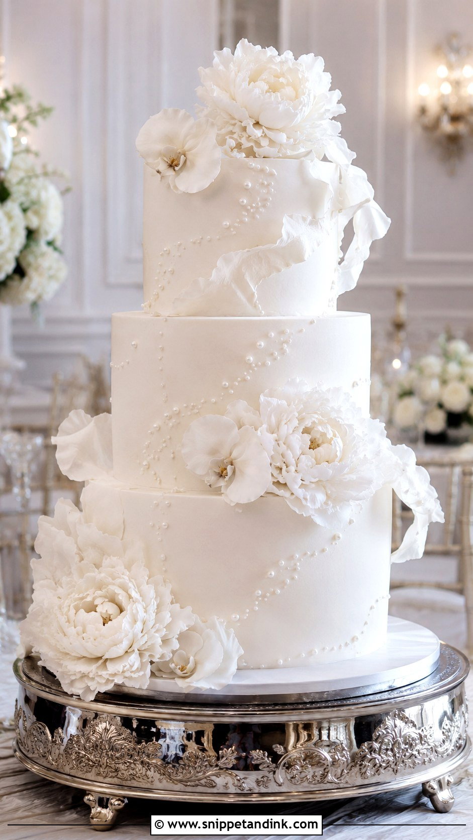 White Floral Wedding Cake - Snippet and Ink - 20 Modern Floral Wedding Cake Ideas