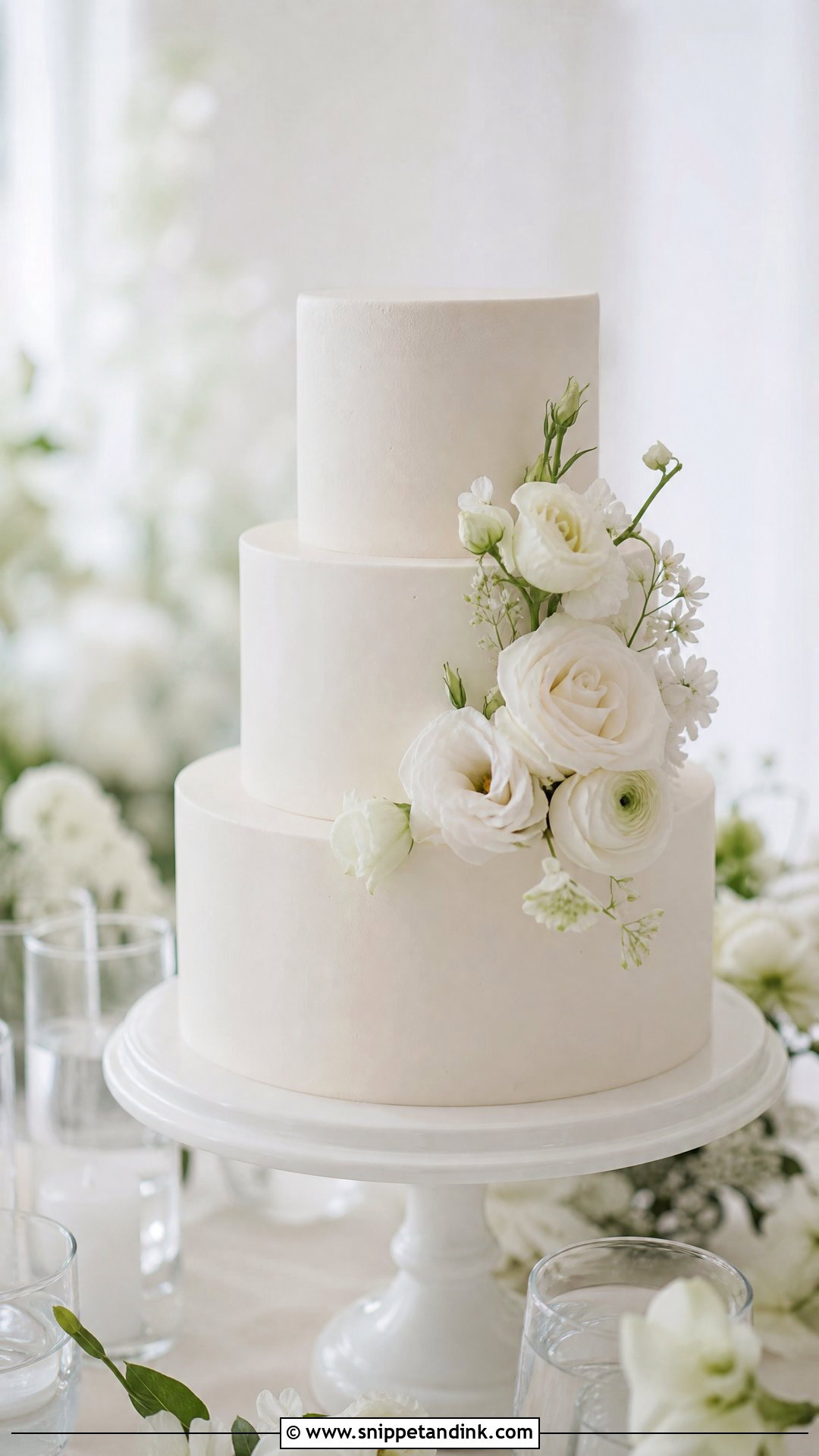 White Floral Wedding Cake - Snippet and Ink - 25 Minimalist Wedding Cake Ideas