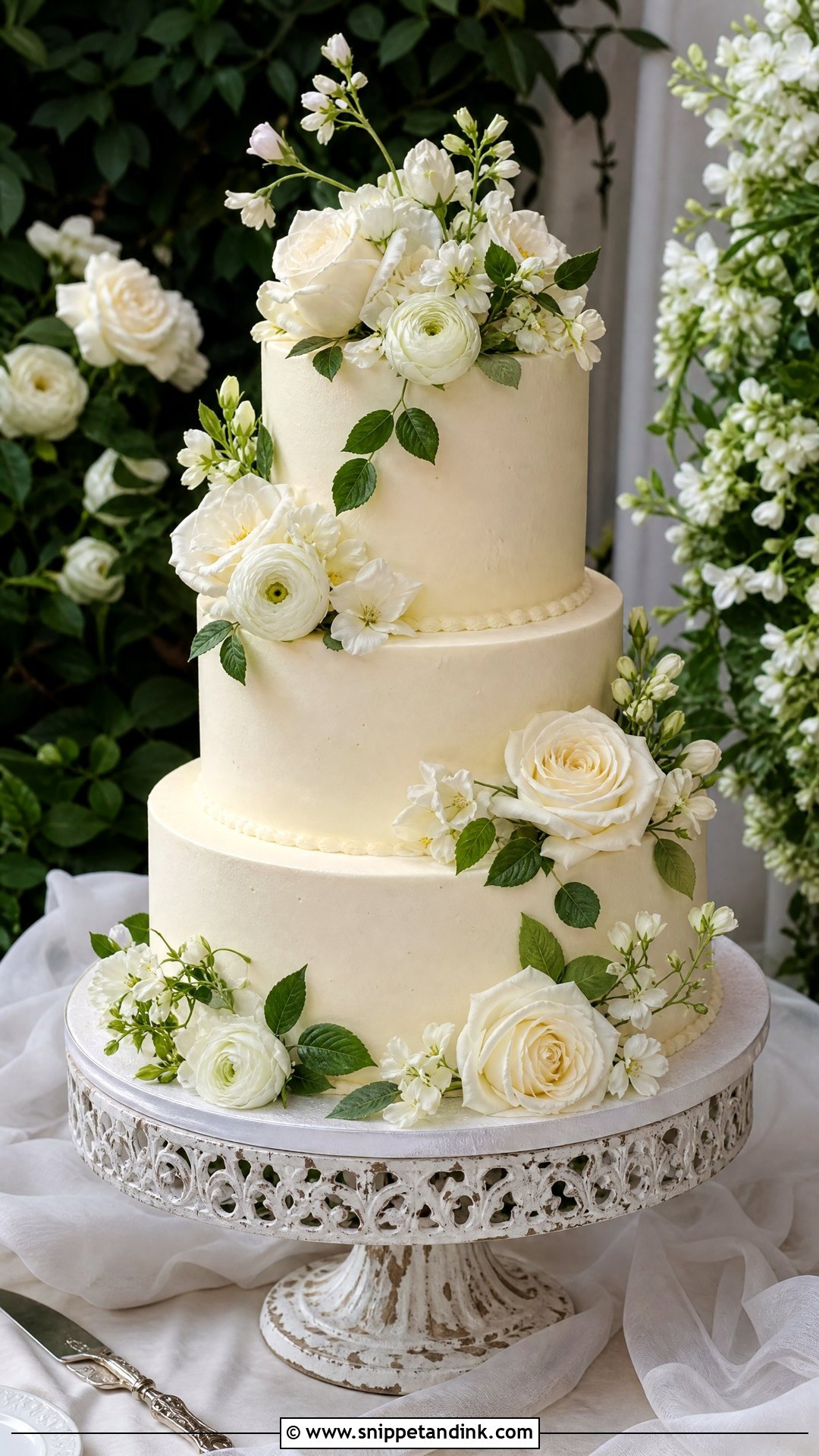 White Floral Wedding Cake - Snippet and Ink - 25 White Wedding Cake Ideas