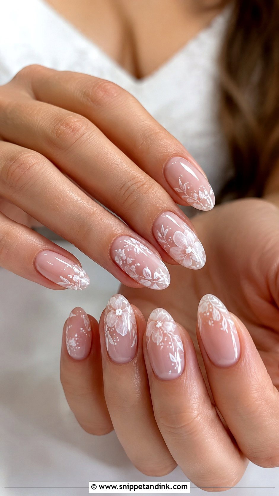 White Floral Wedding Manicure - Snippet and Ink - 20 Wedding Manicure for Bride Ideas