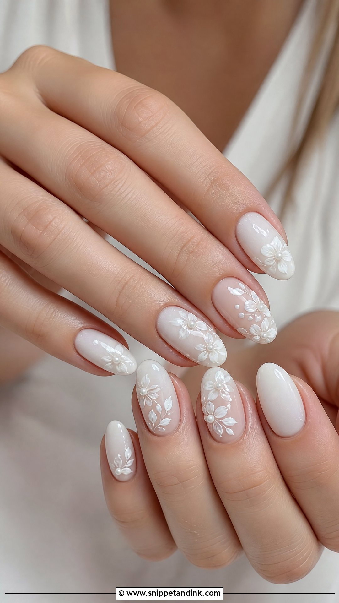 White Floral Wedding Nails - Snippet and Ink - 25 Elegant White Wedding Nail Art Ideas