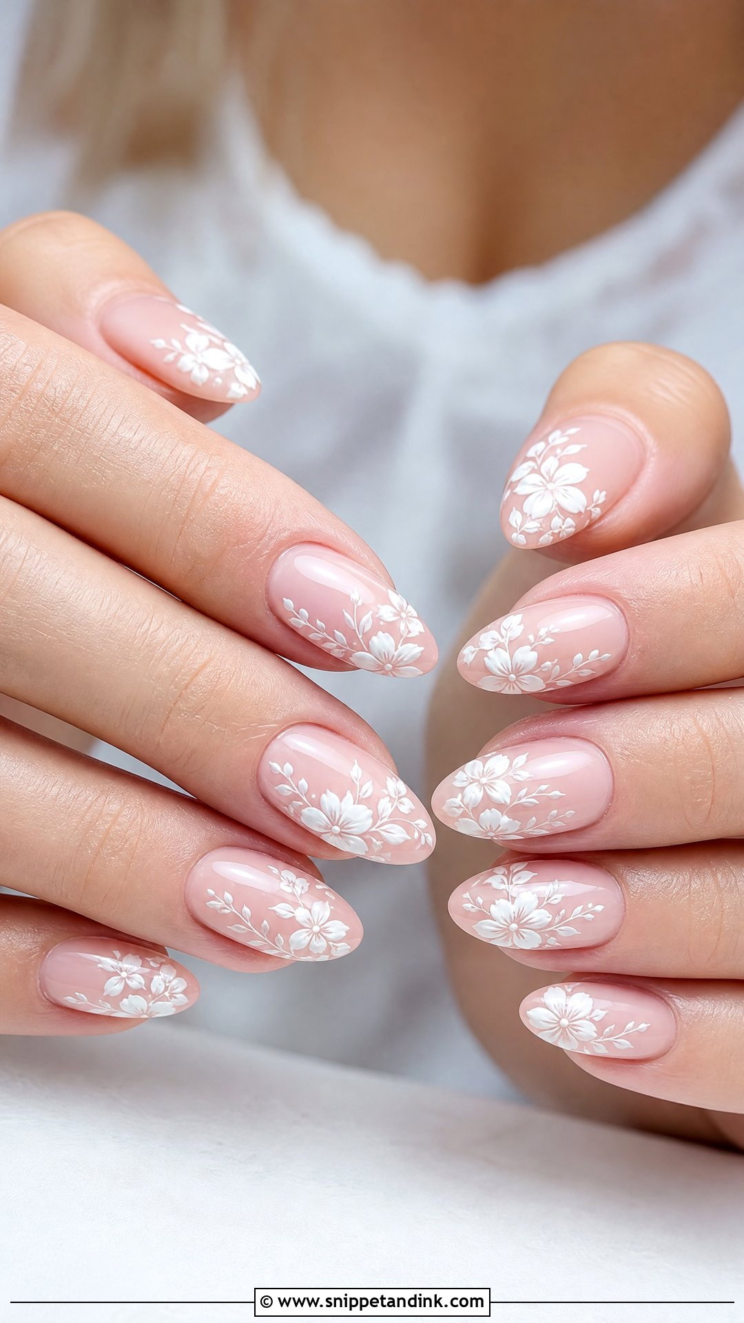 White Floral Wedding Nails - Snippet and Ink - 25 Wedding Nail Art Design Ideas