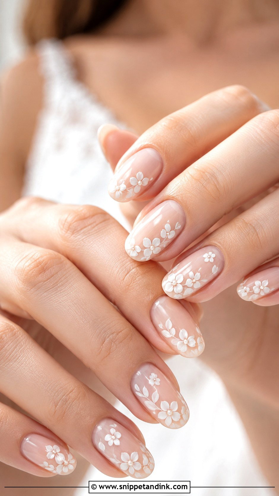 White Floral Wedding Nails - Snippet and Ink - 30 Elegant Nail Art Wedding Ideas