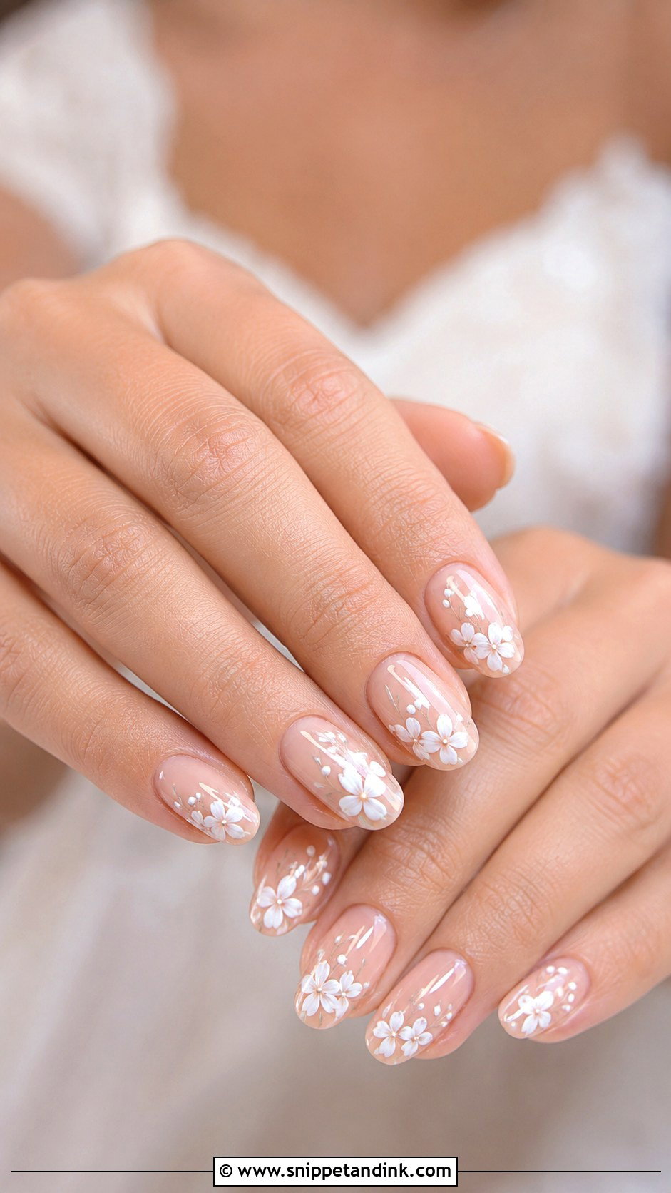 White Floral Wedding Nails - Snippet and Ink - 20 Wedding Nail Ideas 2025