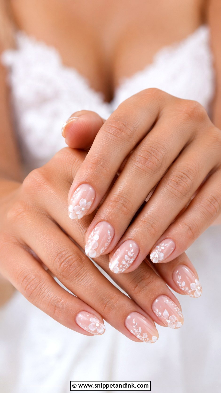 White Floral Wedding Nails - Snippet and Ink - 20 Wedding Nails 2025 Bride