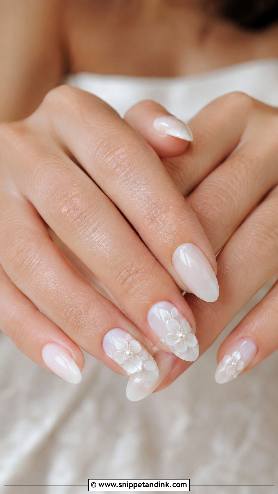 White Floral Wedding Nails - Snippet and Ink - 20 White Nails for Wedding