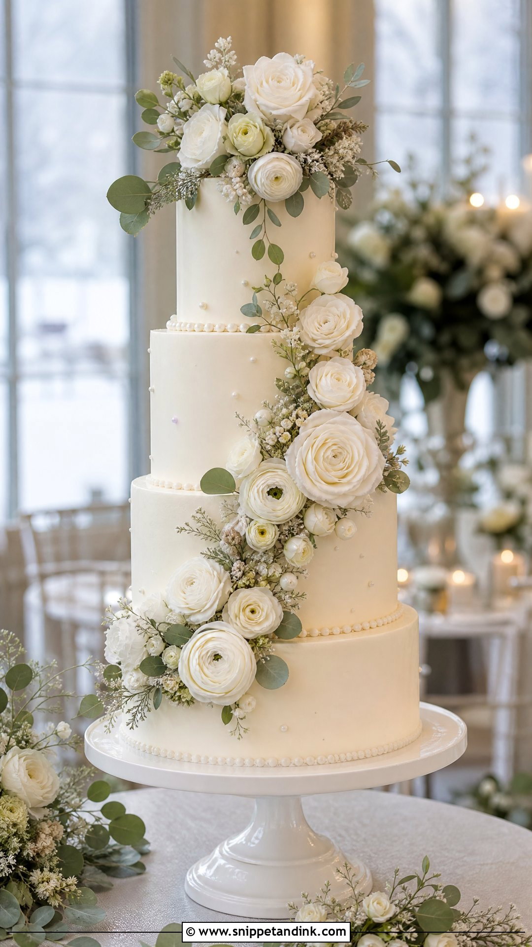 White Floral Winter Wedding Cake - Snippet and Ink - 20 Winter Wedding Cake Ideas