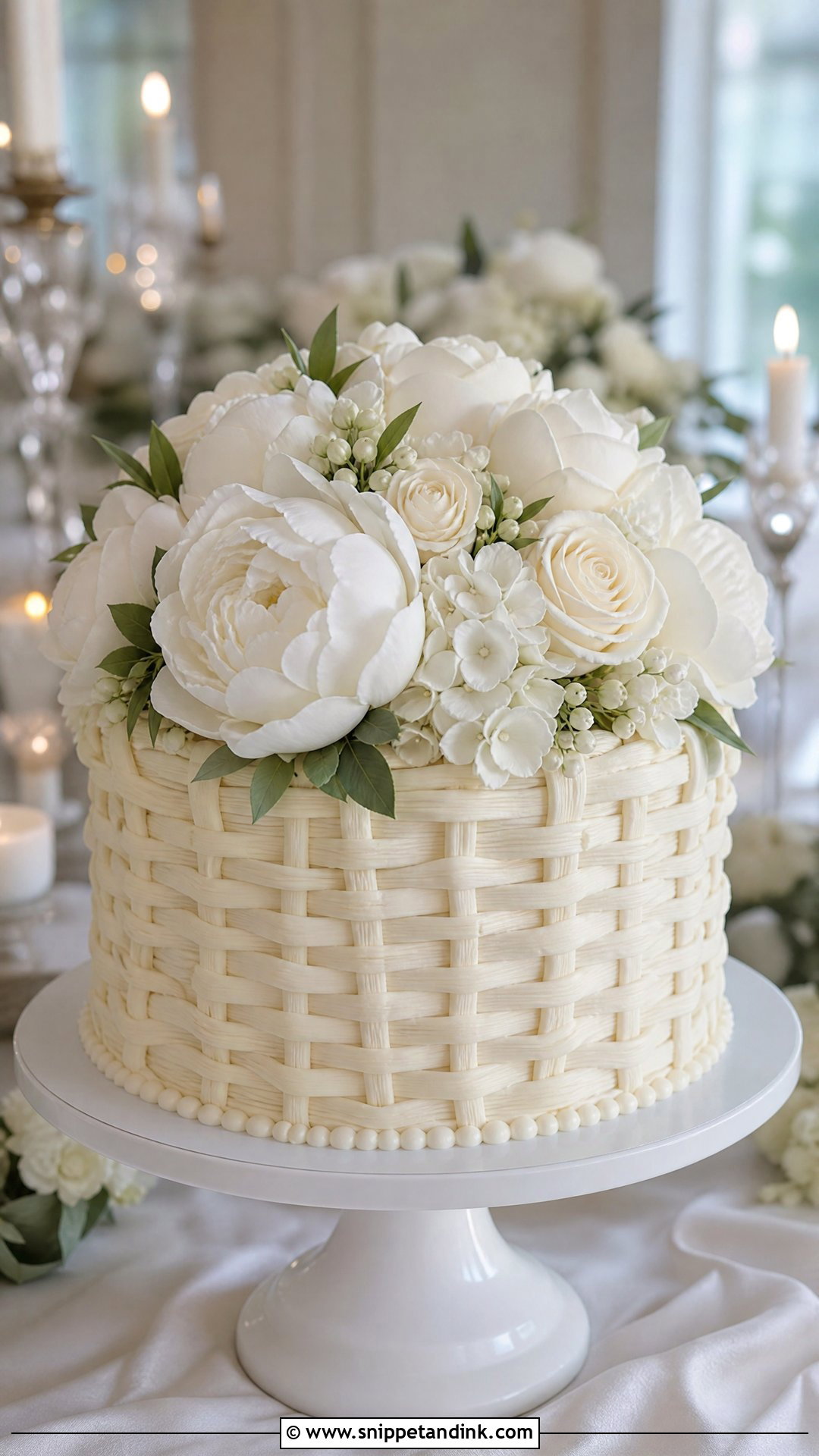 White Flower Basket Wedding Cake - Snippet and Ink - 25 Flower Basket Cake Ideas for Wedding