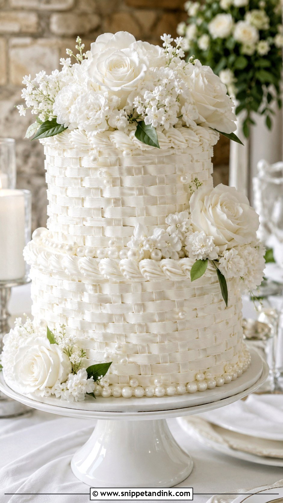 White Flower Basket Wedding Cake - Snippet and Ink - 20 Flower Basket Cake Designs for Wedding