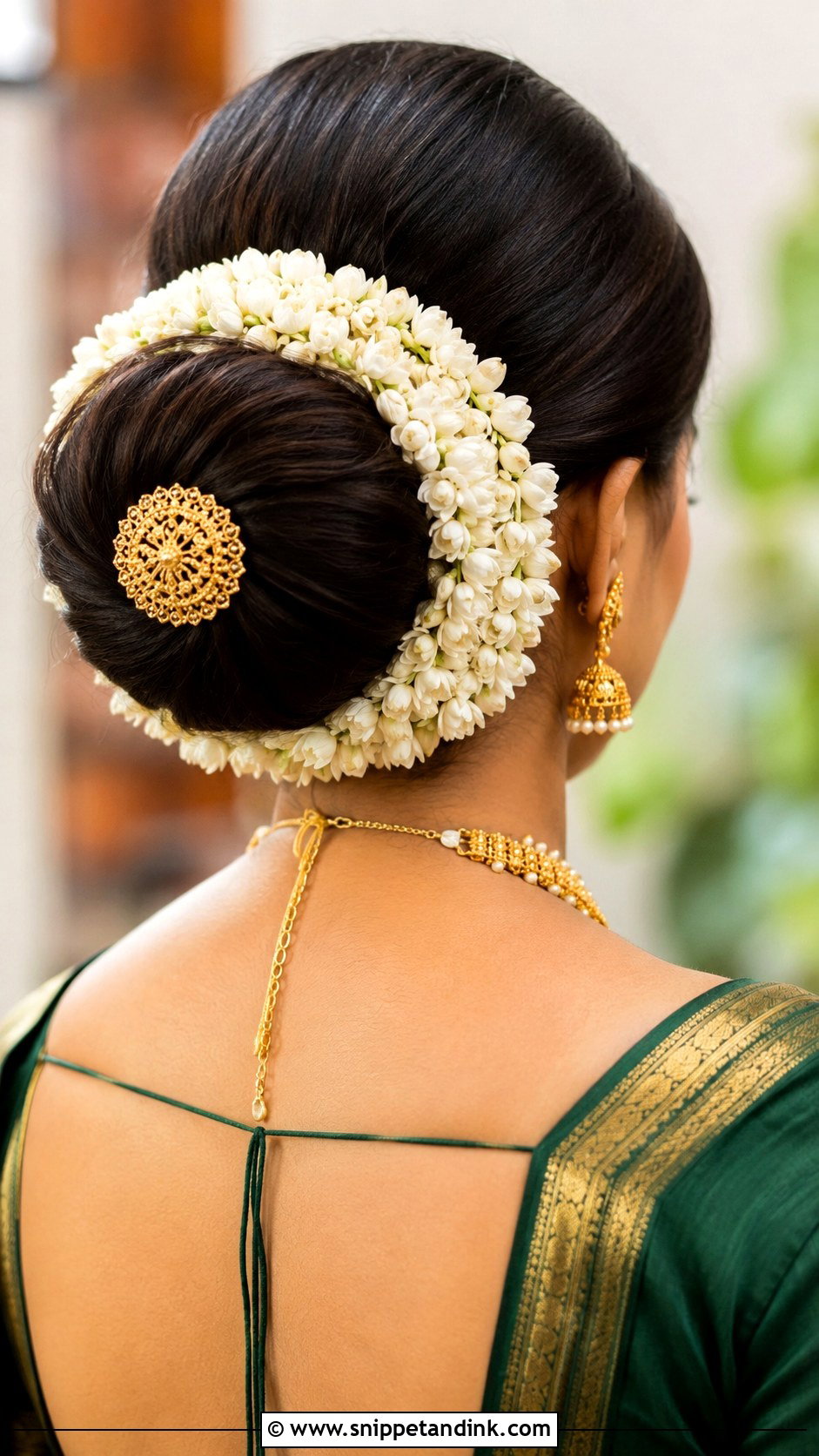 White Flower Bridal Bun - Snippet and Ink - 15 South Indian Bridal Hair Flowers Ideas