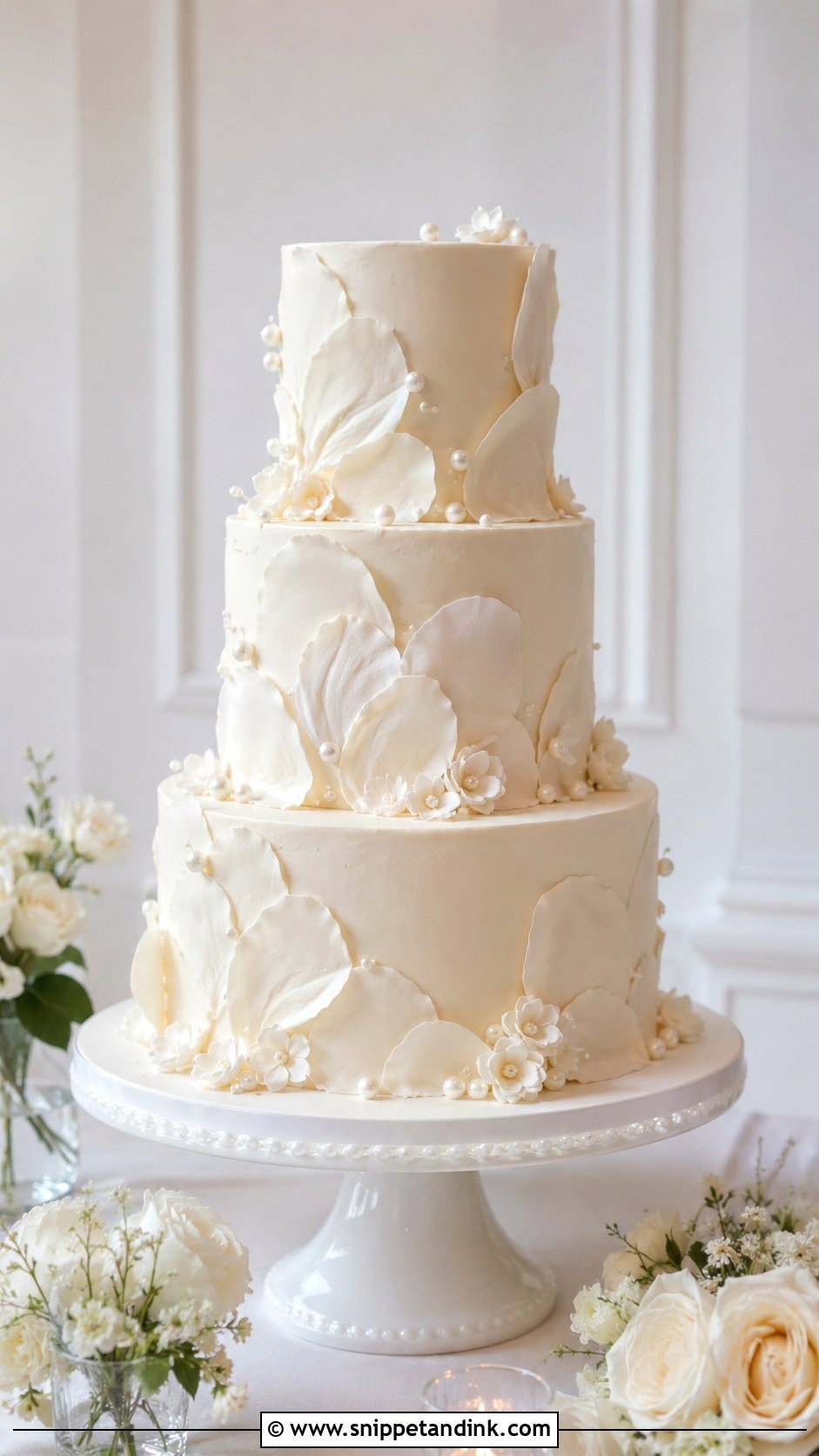 White Flower Petal Wedding Cake - Snippet and Ink - 20 Flower Petal Wedding Cake Ideas