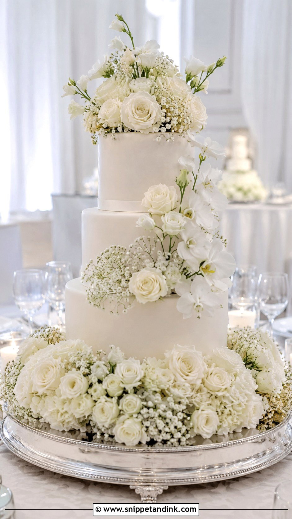 White Flower Wedding Cake - Snippet and Ink - 20 Flowers Around Cake Ideas for Wedding