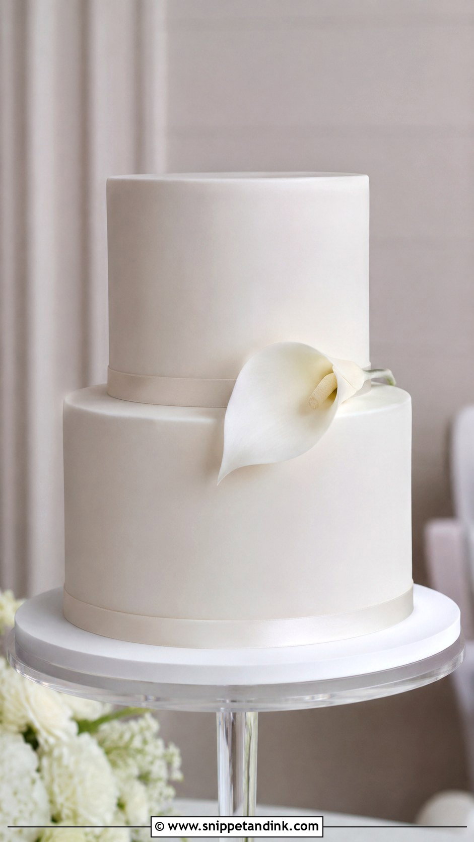 White Fondant Wedding Cake - Snippet and Ink - 20 Minimalist Wedding Cake Designs