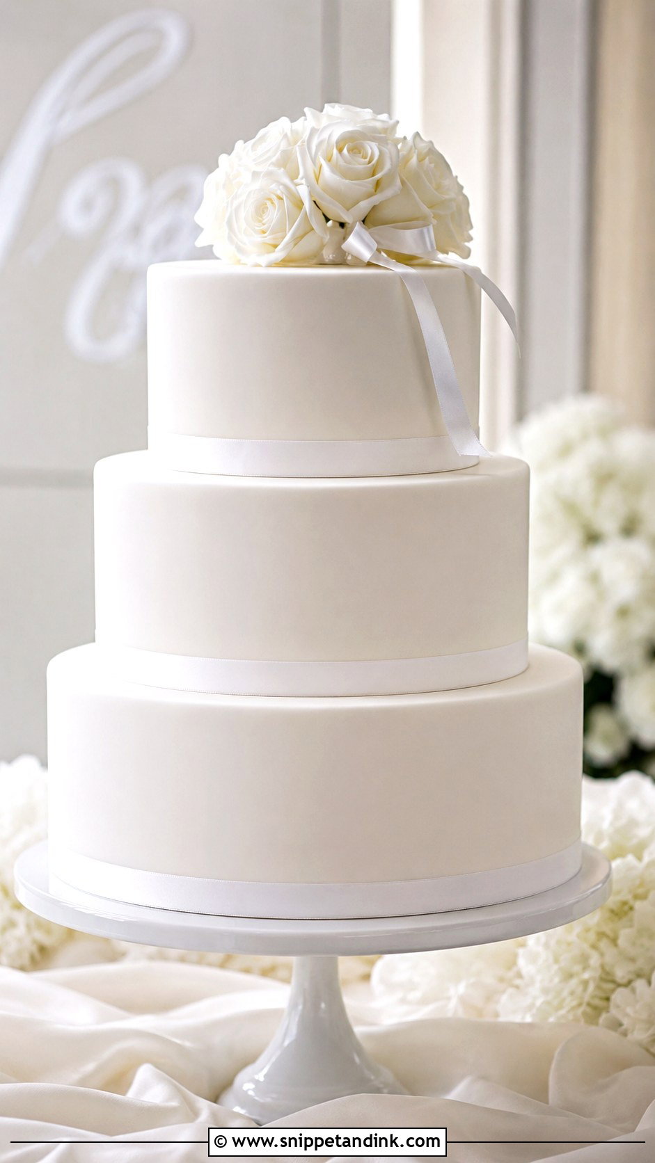 White Fondant Wedding Cake - Snippet and Ink - 20 Plain White Wedding Cake Ideas