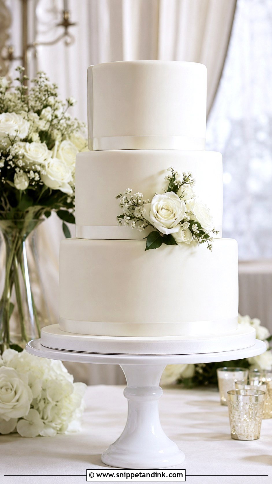 White Fondant Wedding Cake - Snippet and Ink - 20 Simple Beautiful Wedding Cakes