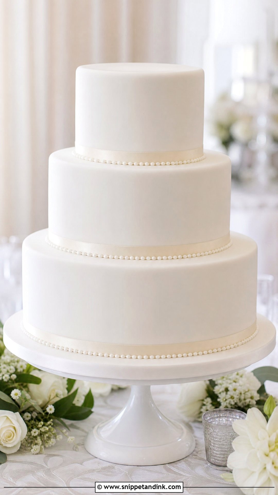 White Fondant Wedding Cake - Snippet and Ink - 20 Simple White Wedding Cake Ideas