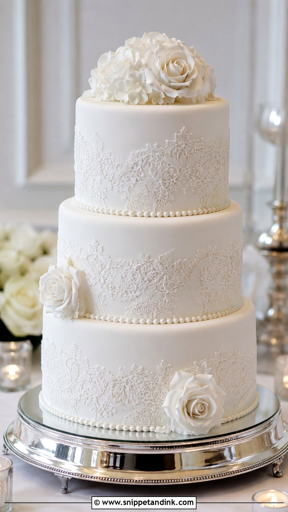 White Fondant Wedding Cake - Snippet and Ink - 20 White Frosted Cake Ideas for Wedding