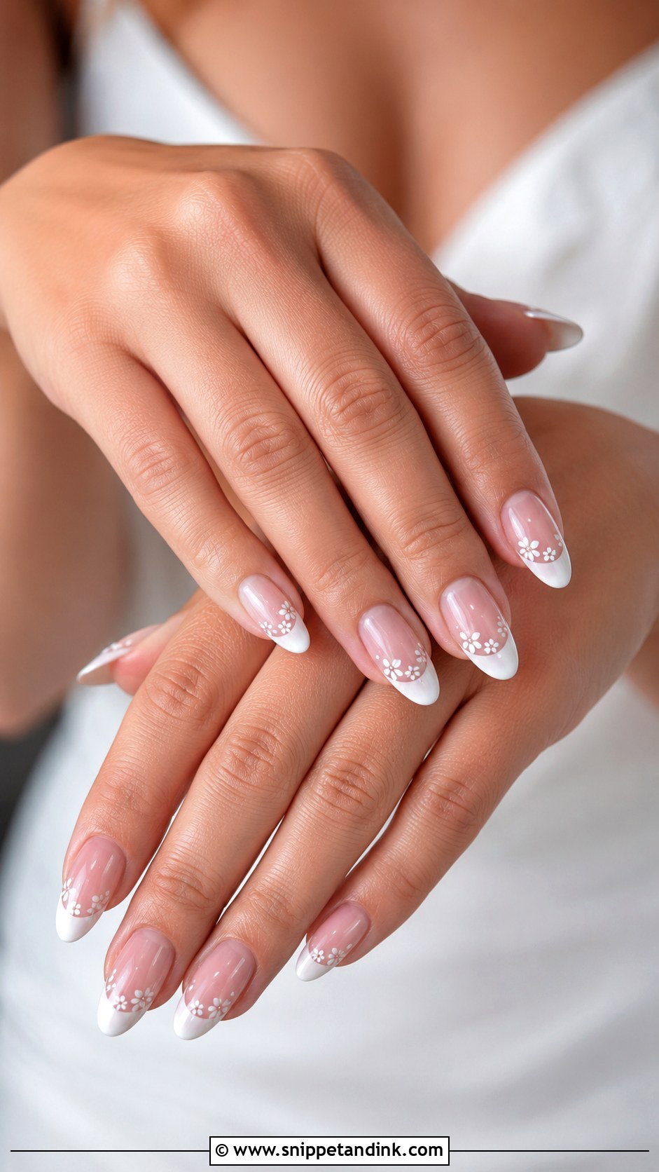 White French Bridal Nails With Flowers - Snippet and Ink - 20 Bridal Nails with Flowers