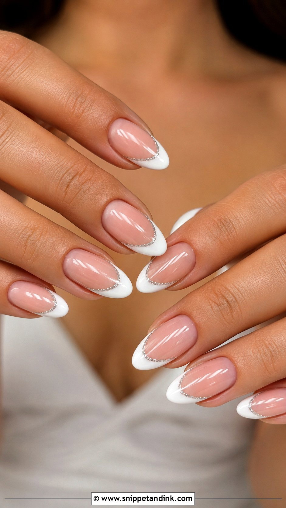 White French Bride Nails With Glitter - Snippet and Ink - 30 Elegant Bride Nails Wedding
