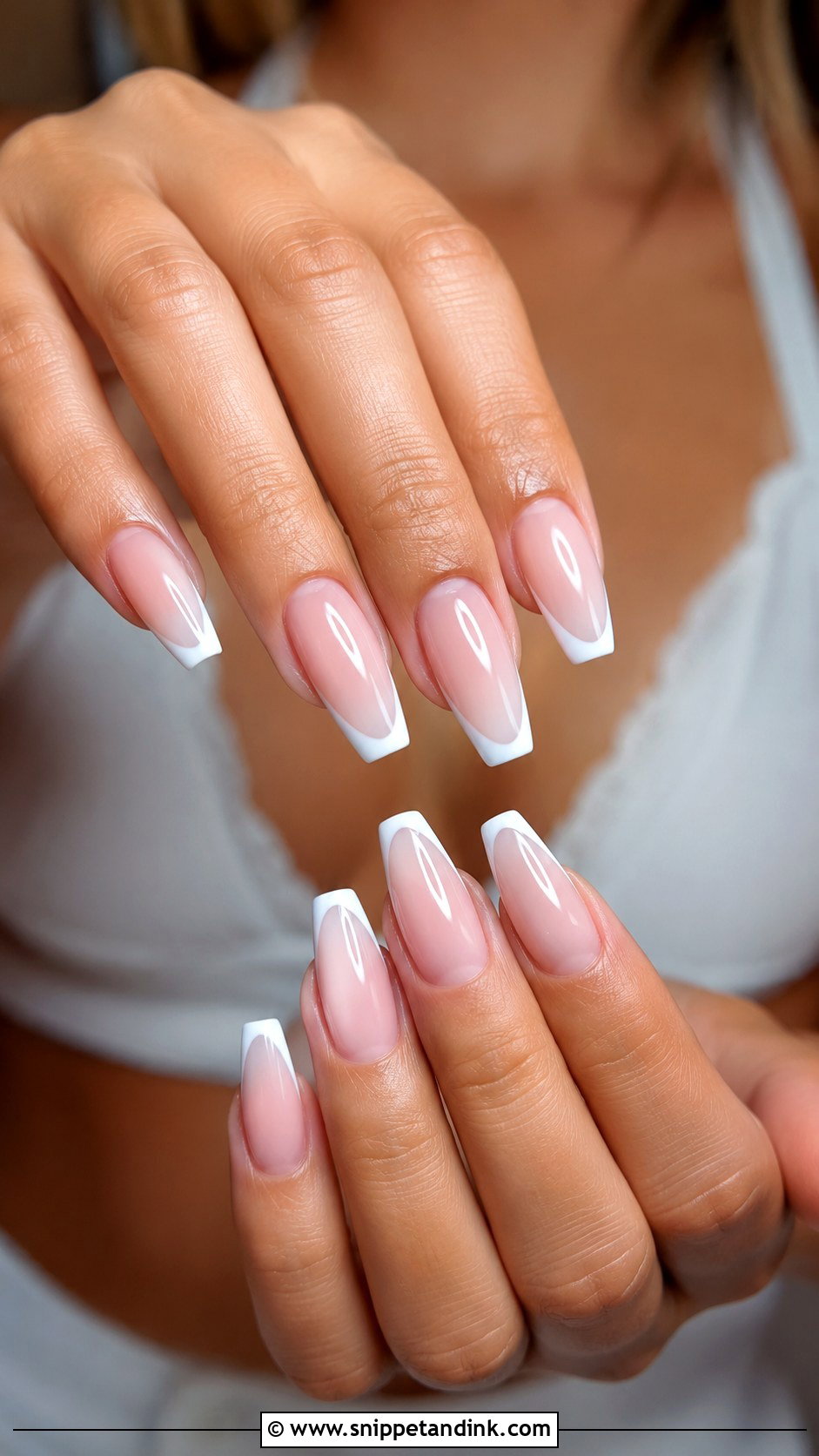 White French Coffin Bridal Nails - Snippet and Ink - 20 Coffin Bridal Nails