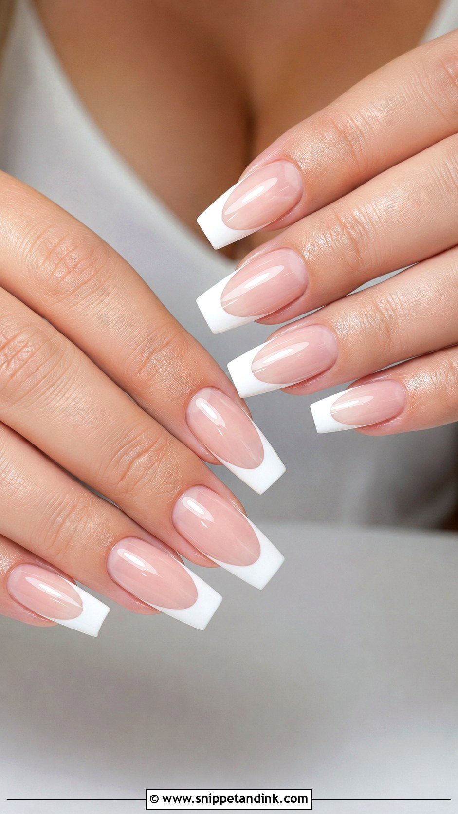 White French Tip Coffin Bridal Nails - Snippet and Ink - 20 Coffin Shape Bridal Nails