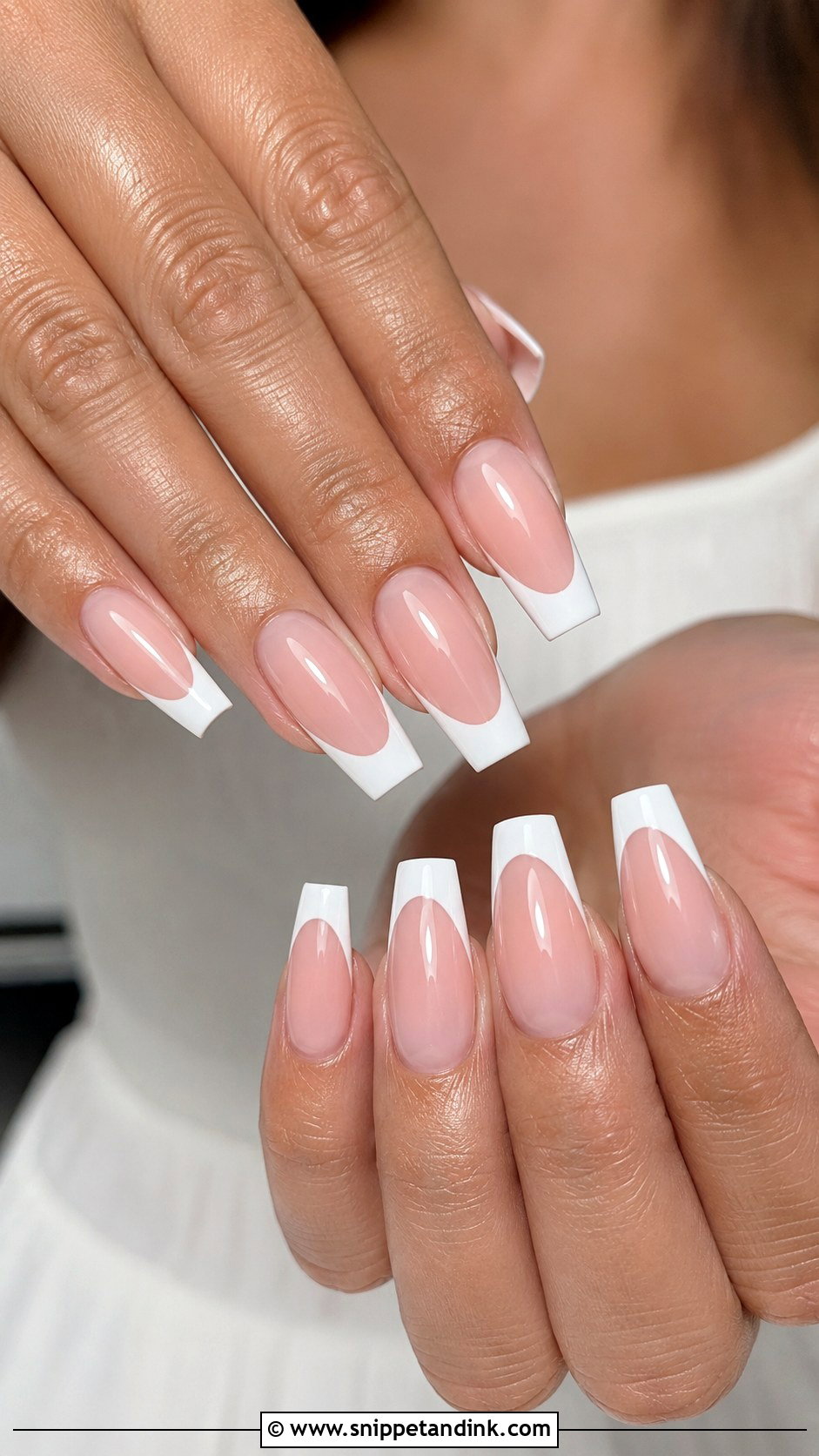 White French Tip Coffin Wedding Nails - Snippet and Ink - 20 Coffin Shape Wedding Nails for Bride
