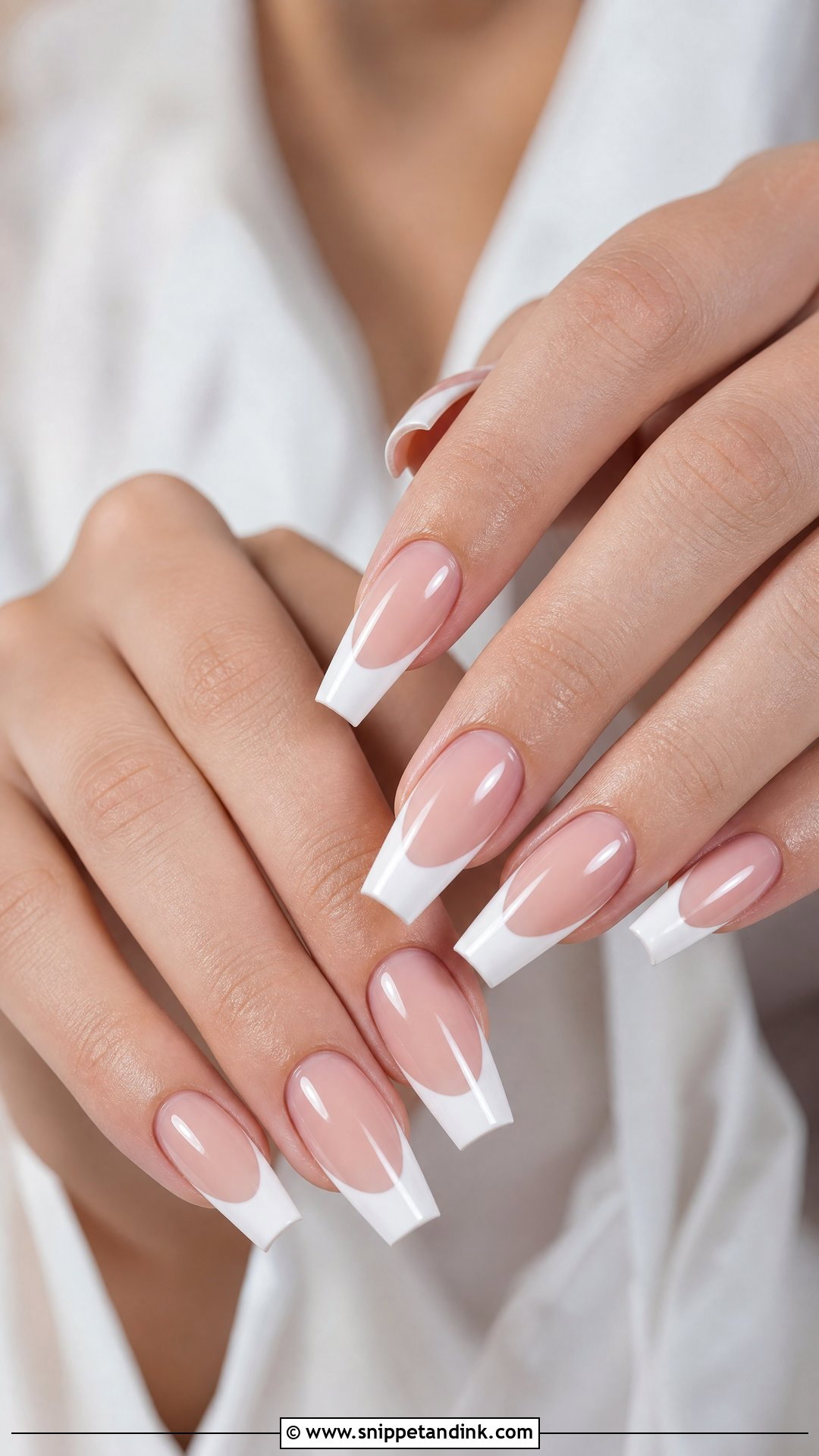 White French Tip Coffin Wedding Nails - Snippet and Ink - 25 Coffin Wedding Nails