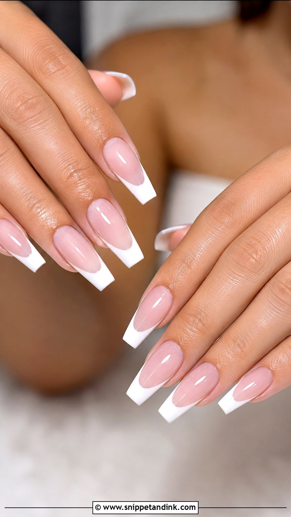 White French Tip Coffin Wedding Nails - Snippet and Ink - 20 Coffin Shape Wedding Nails