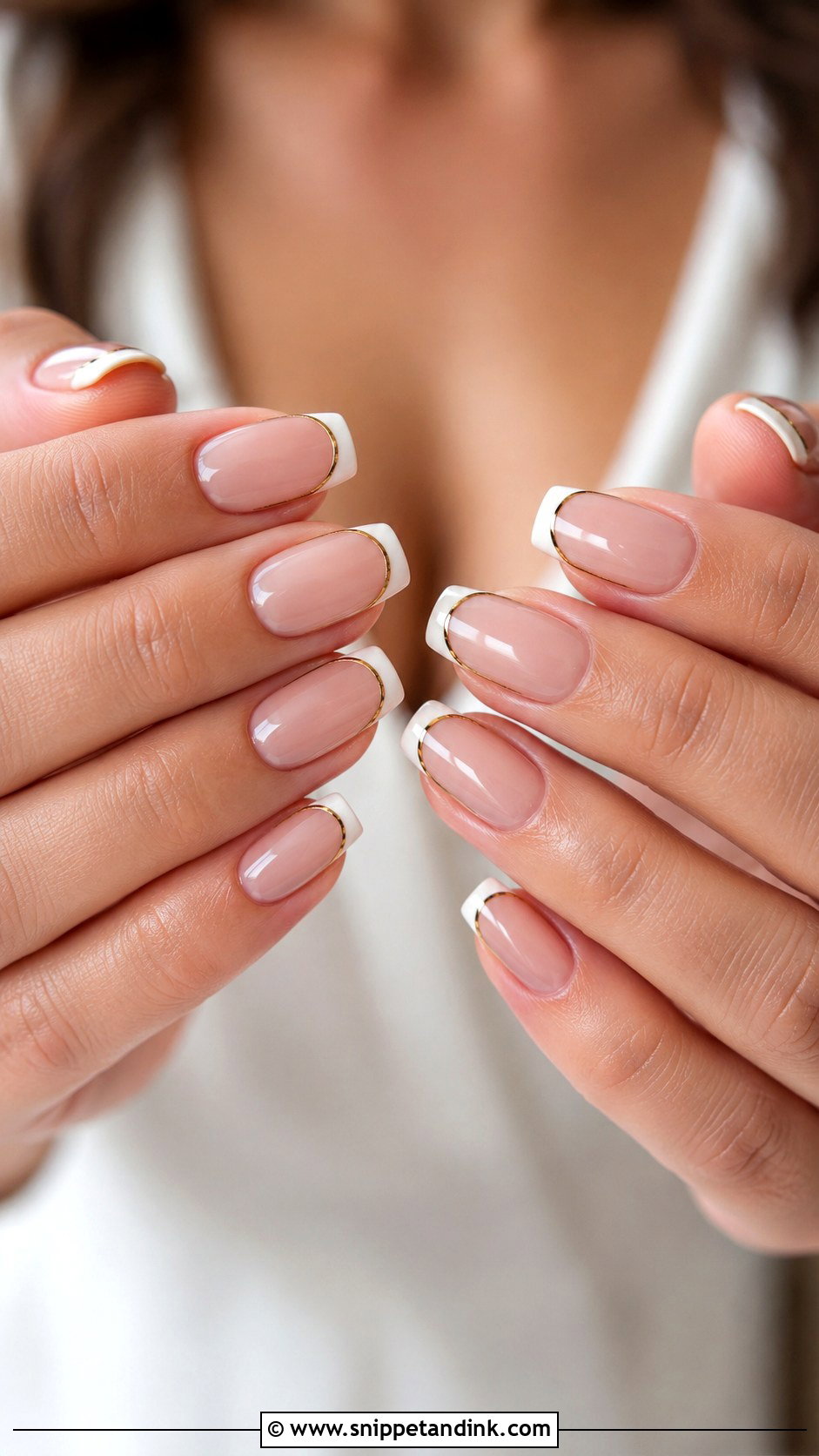 White French Tip Nails With Gold - Snippet and Ink - 20 Nails for Indian Wedding Guest