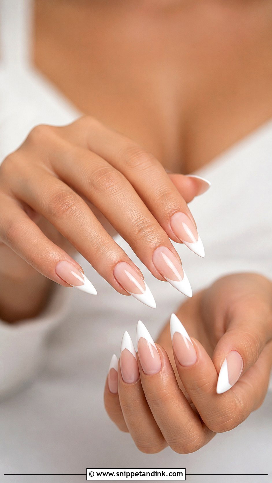 White French Tip Stiletto Wedding Nails - Snippet and Ink - 20 Stiletto Wedding Nails