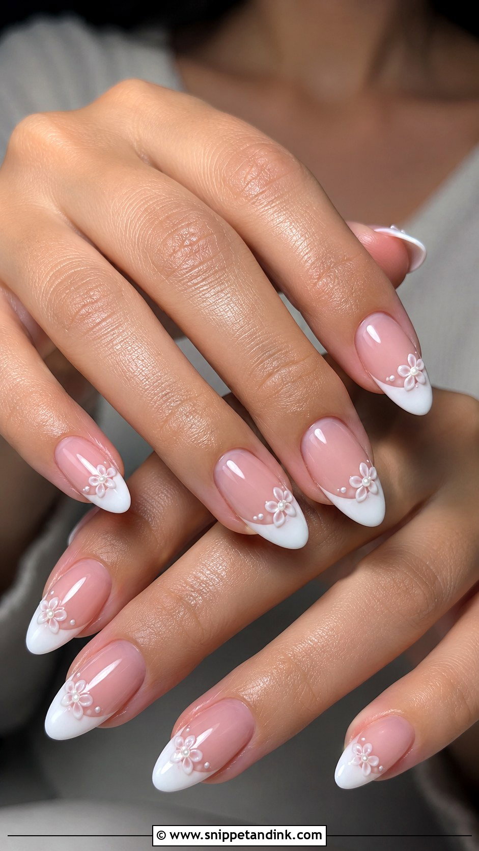 White French Tip Wedding Nails With Flowers - Snippet and Ink - 20 Wedding Nails with Flowers
