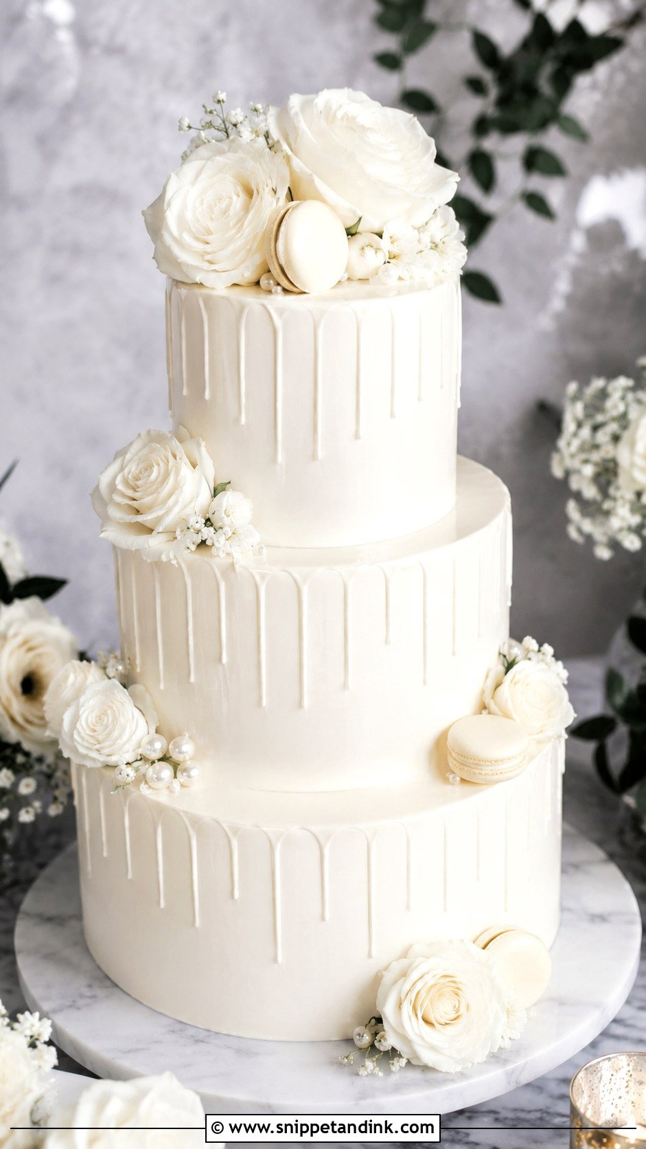 White Ganache Drip Wedding Cake - Snippet and Ink - 20 White Ganache Cake Ideas for Wedding
