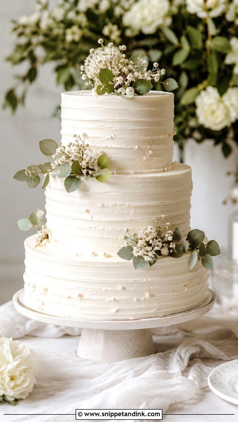 White Ganache Wedding Cake With Buttercream Texture - Snippet and Ink - 20 White Ganache Cake Ideas for Wedding