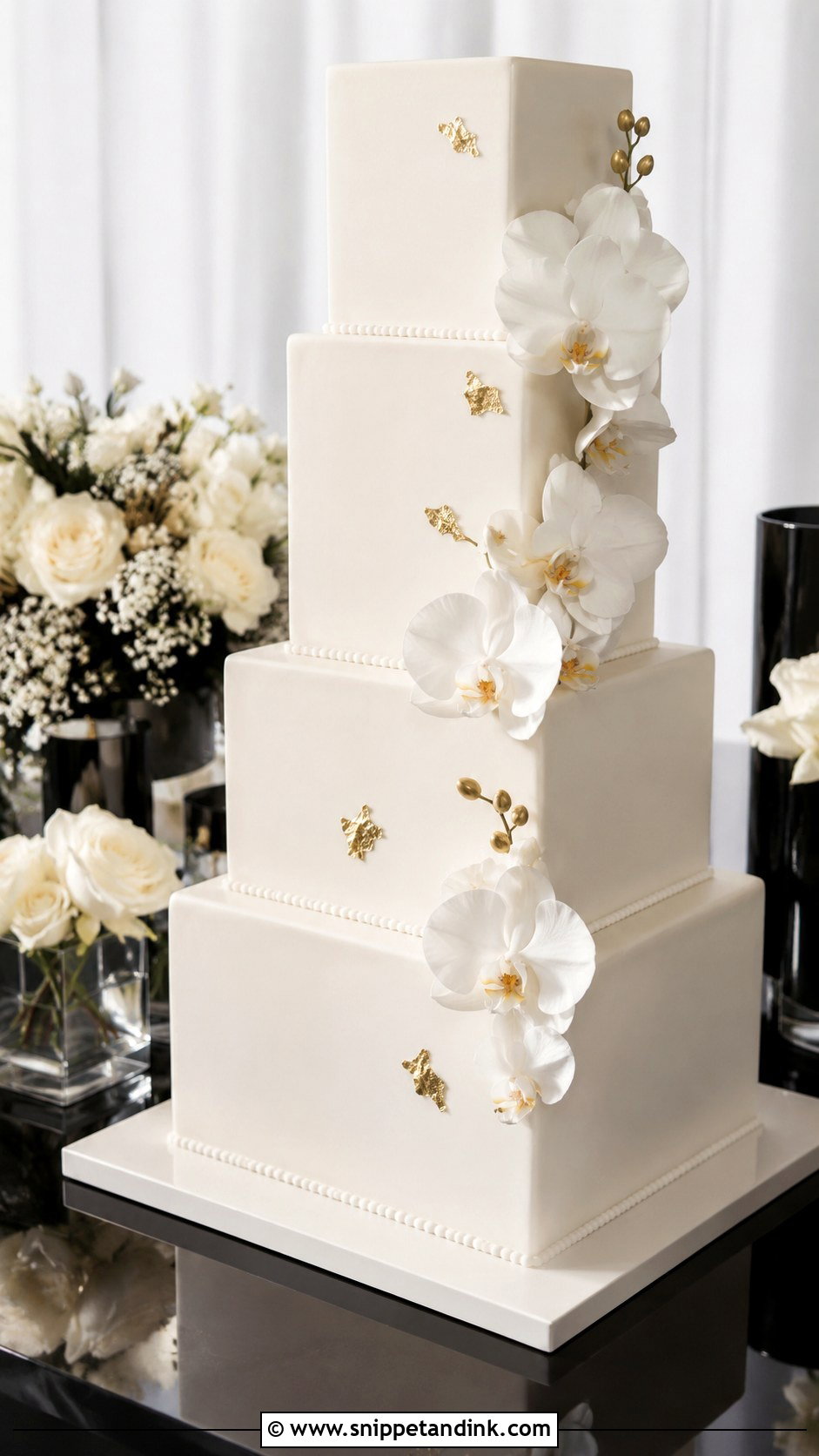White Ganache Wedding Cake With Square Tiers - Snippet and Ink - 20 White Ganache Cake Ideas for Wedding
