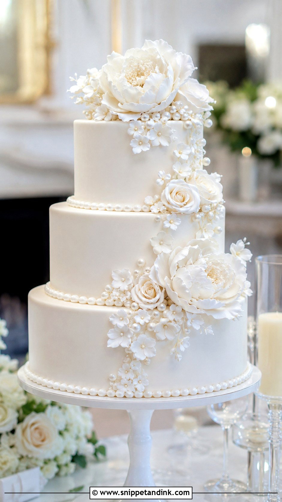 White Ganache Wedding Cake With Sugar Flowers - Snippet and Ink - 20 White Ganache Cake Ideas for Wedding