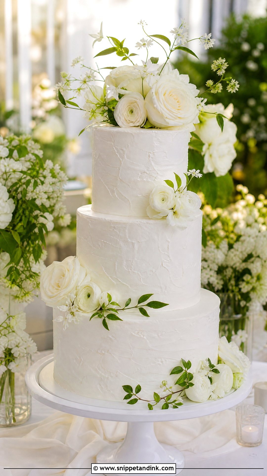 White Garden Wedding Cake - Snippet and Ink - 25 White Wedding Cake Ideas