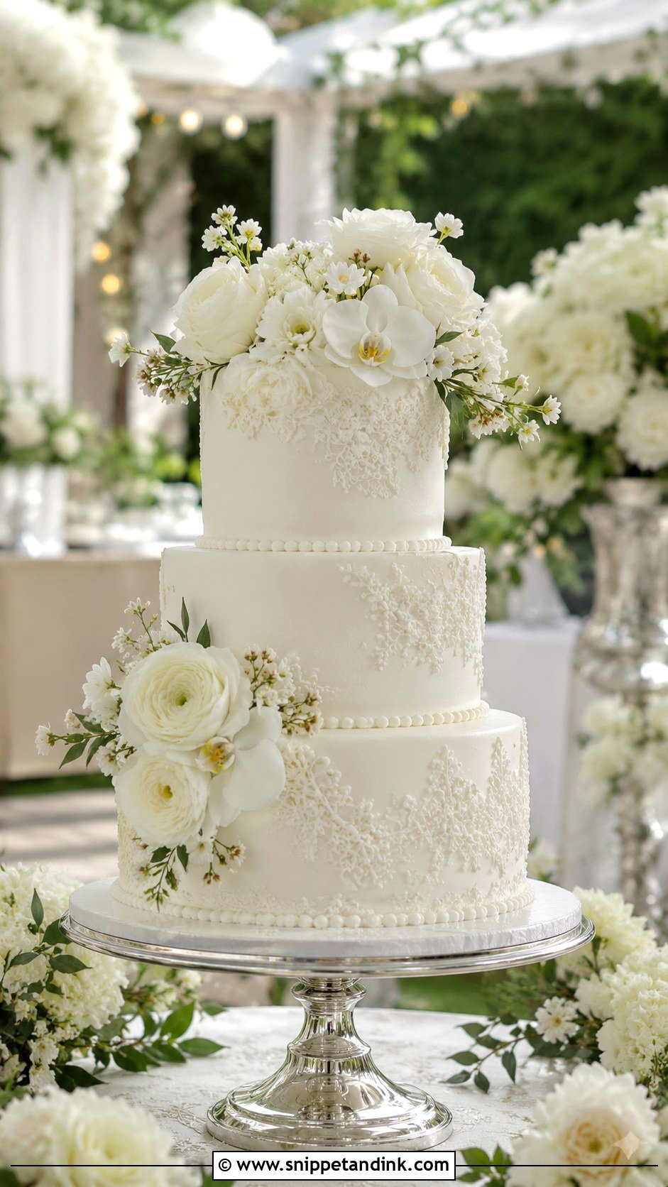 White Garden Wedding Cake - Snippet and Ink - 20 Garden Wedding Cake Ideas
