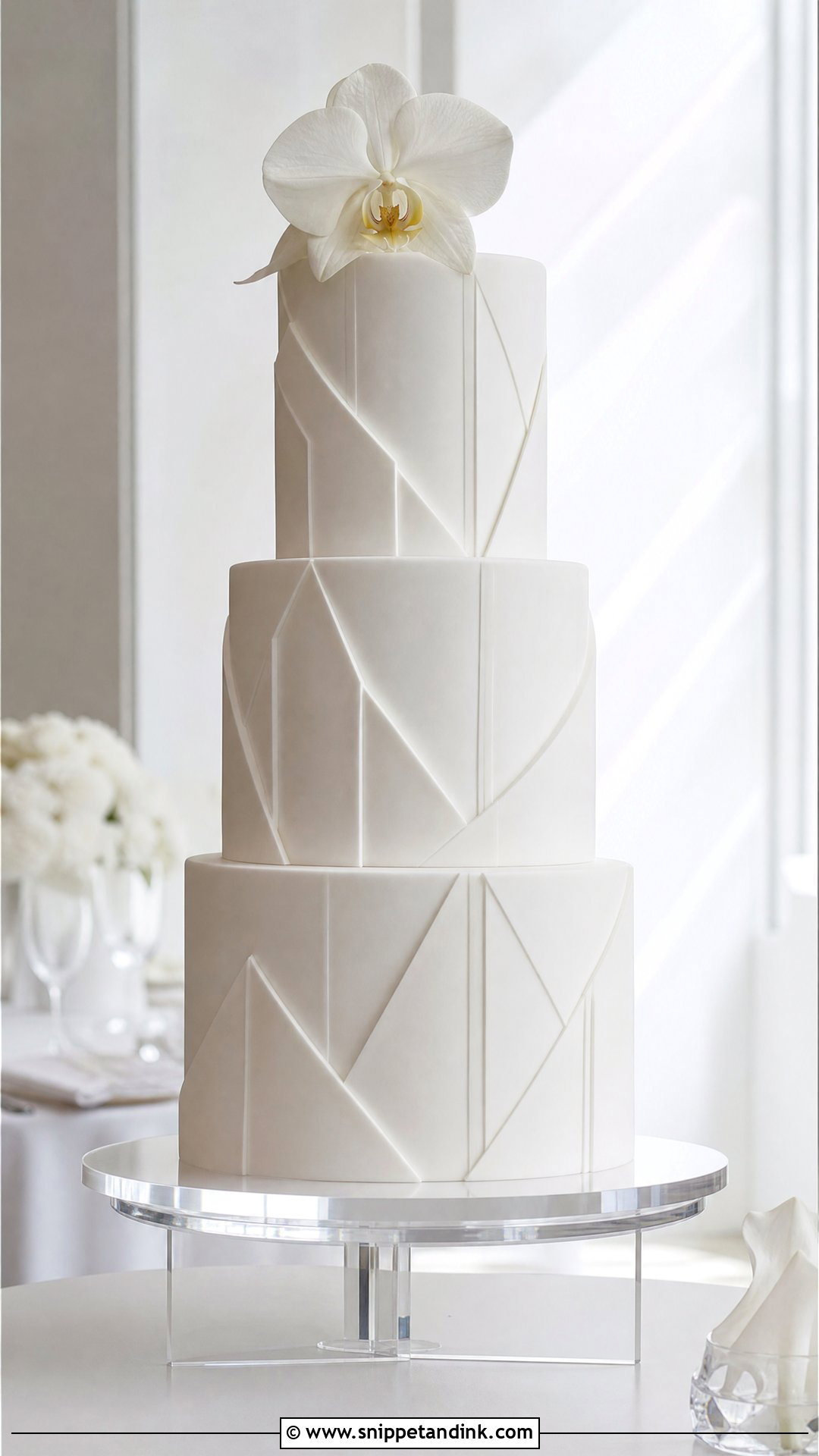 White Geometric Wedding Cake - Snippet and Ink - 30 White Cakes for Wedding