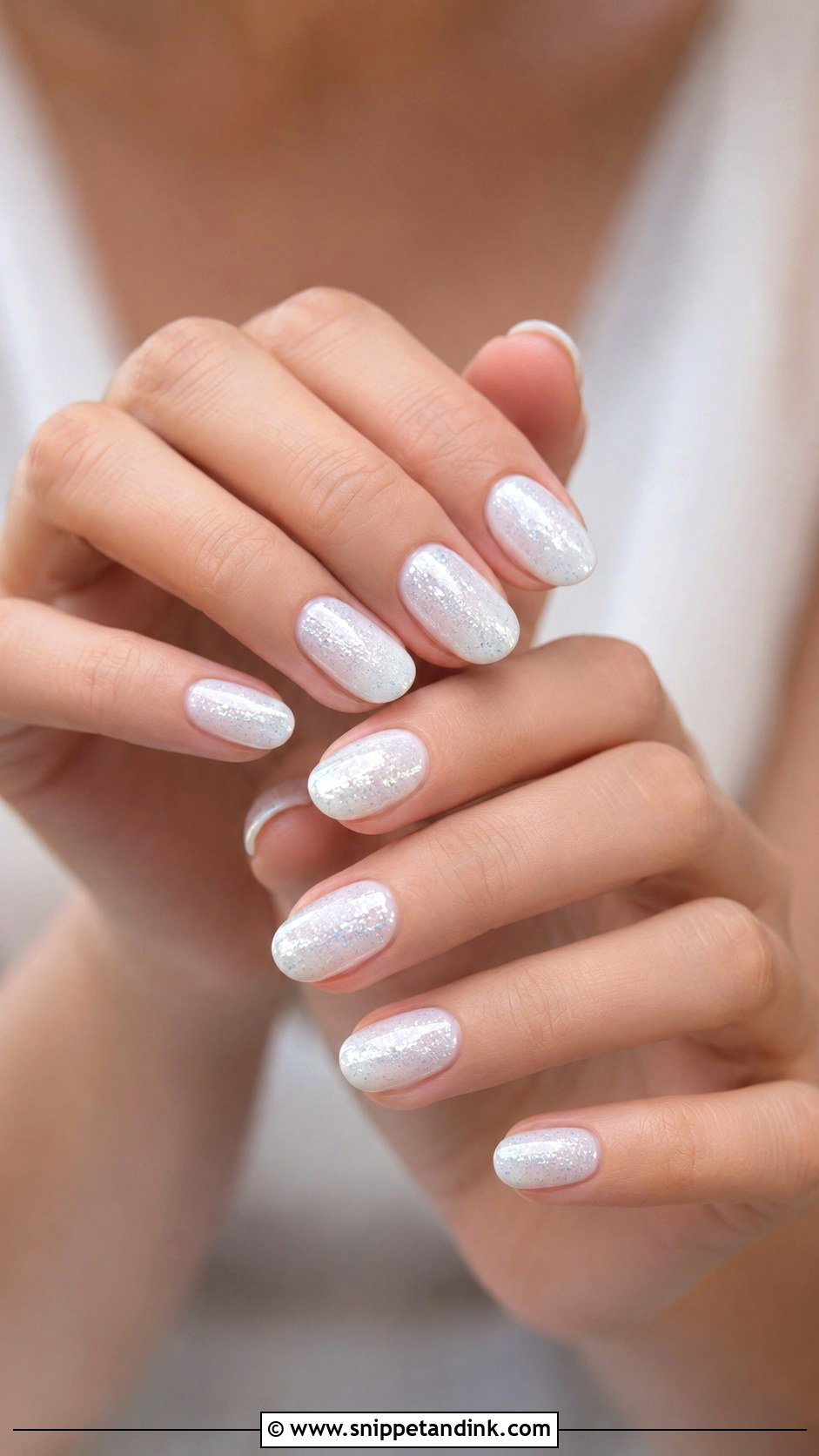 White Glitter Bridal Nails - Snippet and Ink - 20 Glitter Bridal Nails