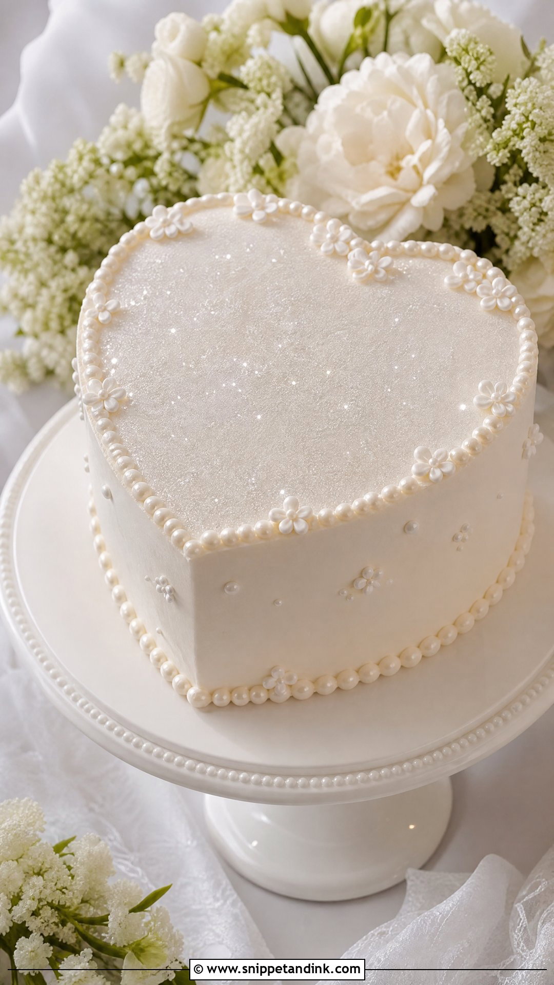 White Glitter Heart Cake - Snippet and Ink - 25 Glitter Heart Cake Ideas for Wedding