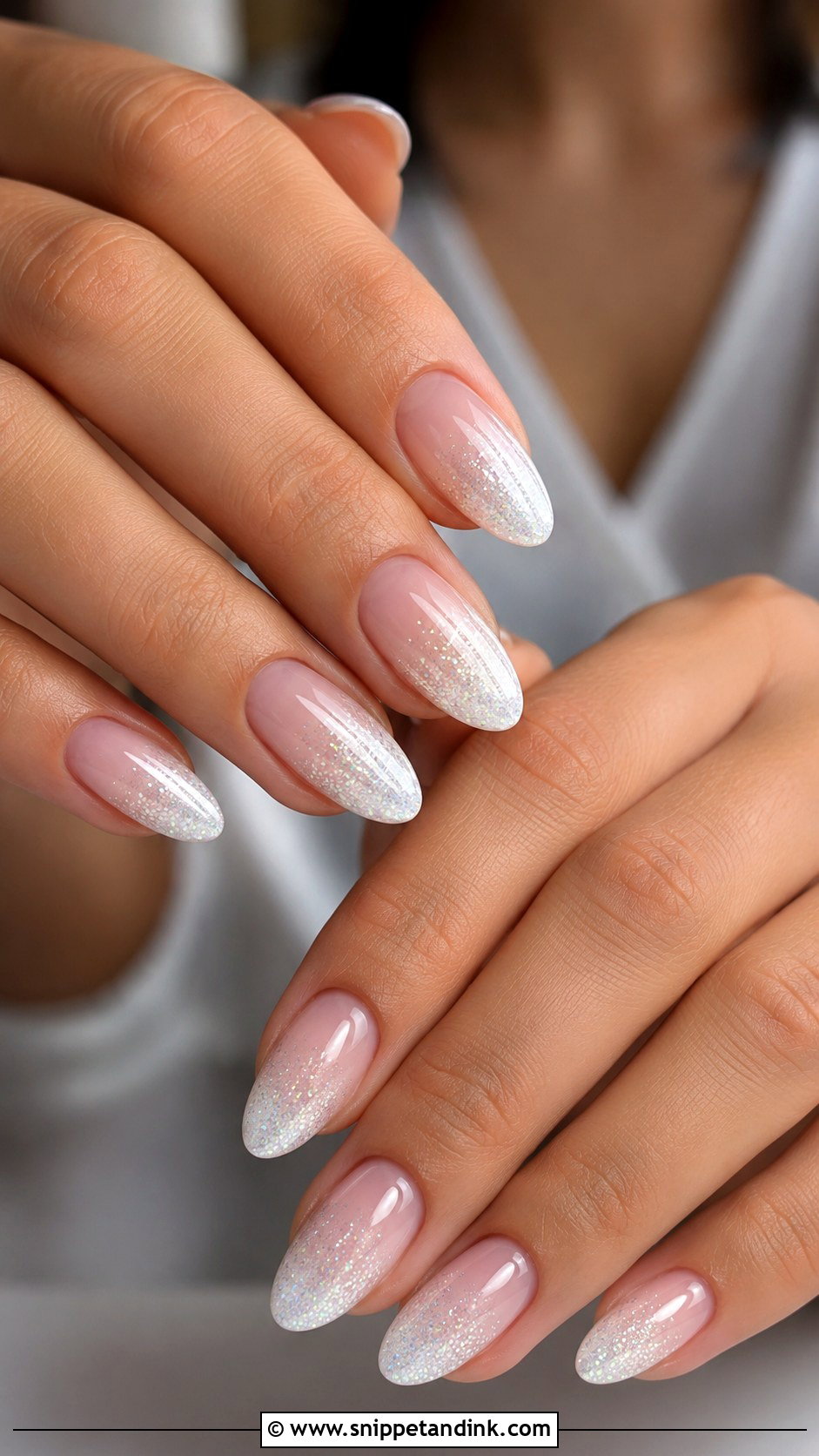 White Glitter Ombre Bridal Nails - Snippet and Ink - 20 Ombre Bridal Nails