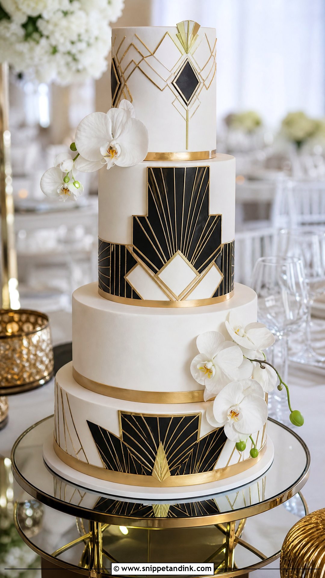 White Gold And Black Art Deco Cake - Snippet and Ink - 20 White Gold and Black Cake Ideas for Wedding
