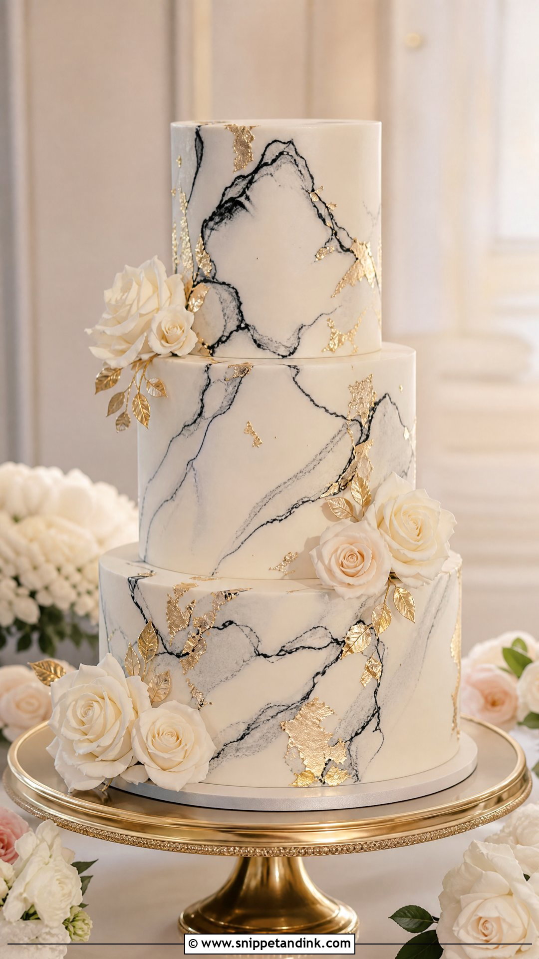 White Gold And Black Marble Wedding Cake - Snippet and Ink - 20 White Gold and Black Cake Ideas for Wedding