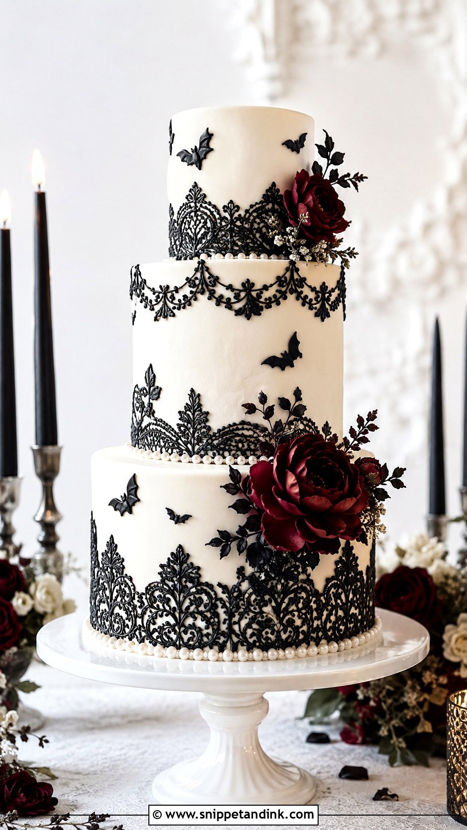 White Halloween Wedding Cake - Snippet and Ink - 25 Elegant Halloween Wedding Cake Ideas
