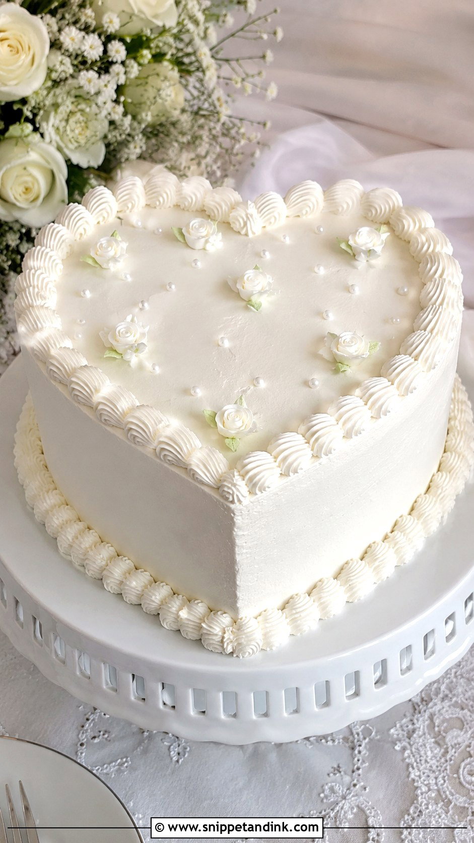 White Heart Shaped Wedding Cake - Snippet and Ink - 20 Heart Shaped Wedding Cakes
