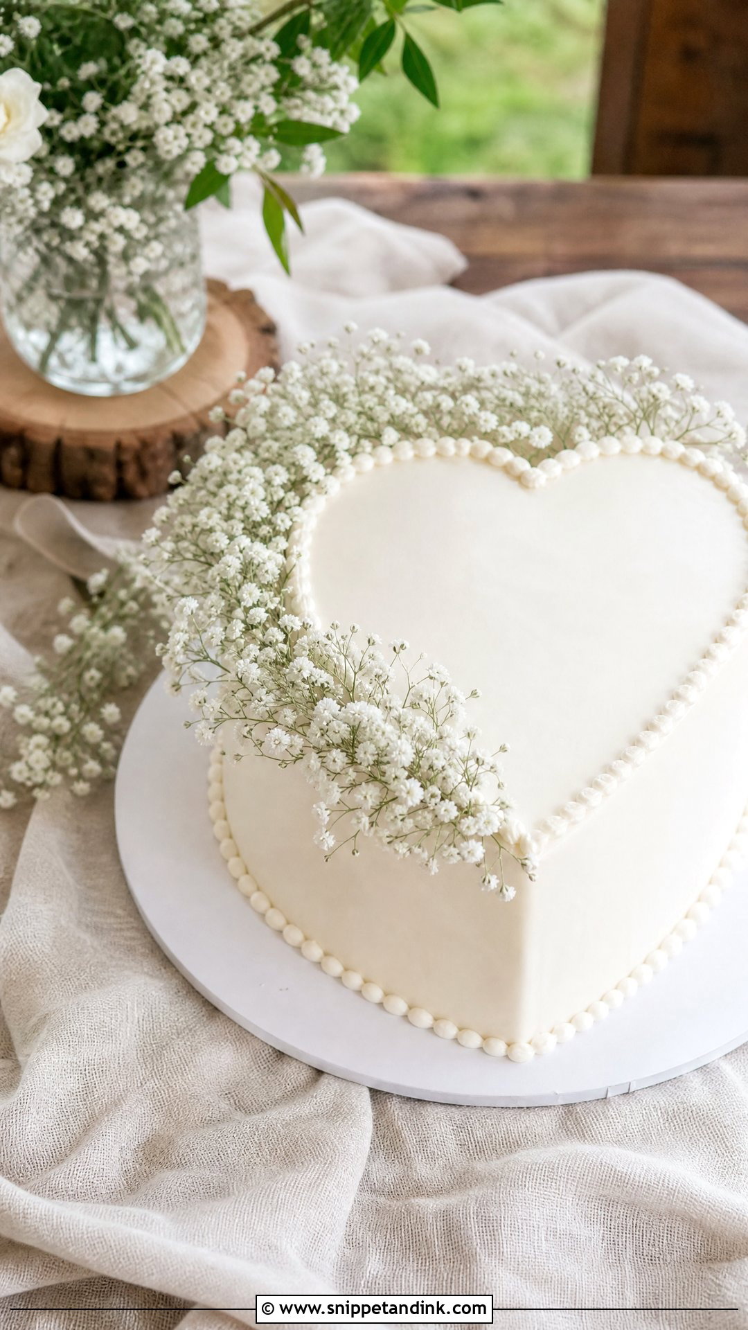 White Heart Wedding Cake With Baby Breath - Snippet and Ink - 30 White Heart Cake Ideas for Wedding