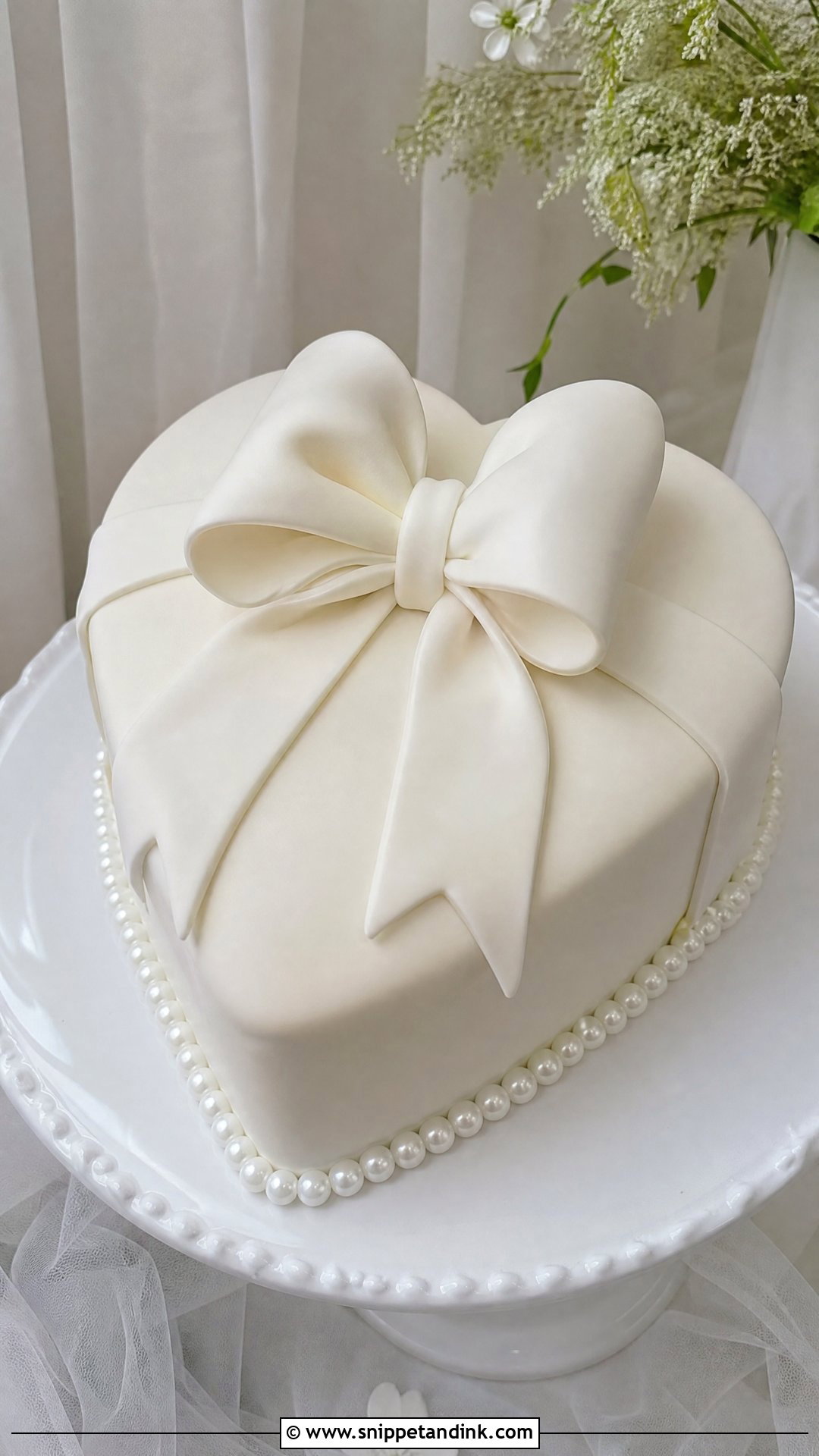 White Heart Wedding Cake With Bow - Snippet and Ink - 30 White Heart Cake Ideas for Wedding