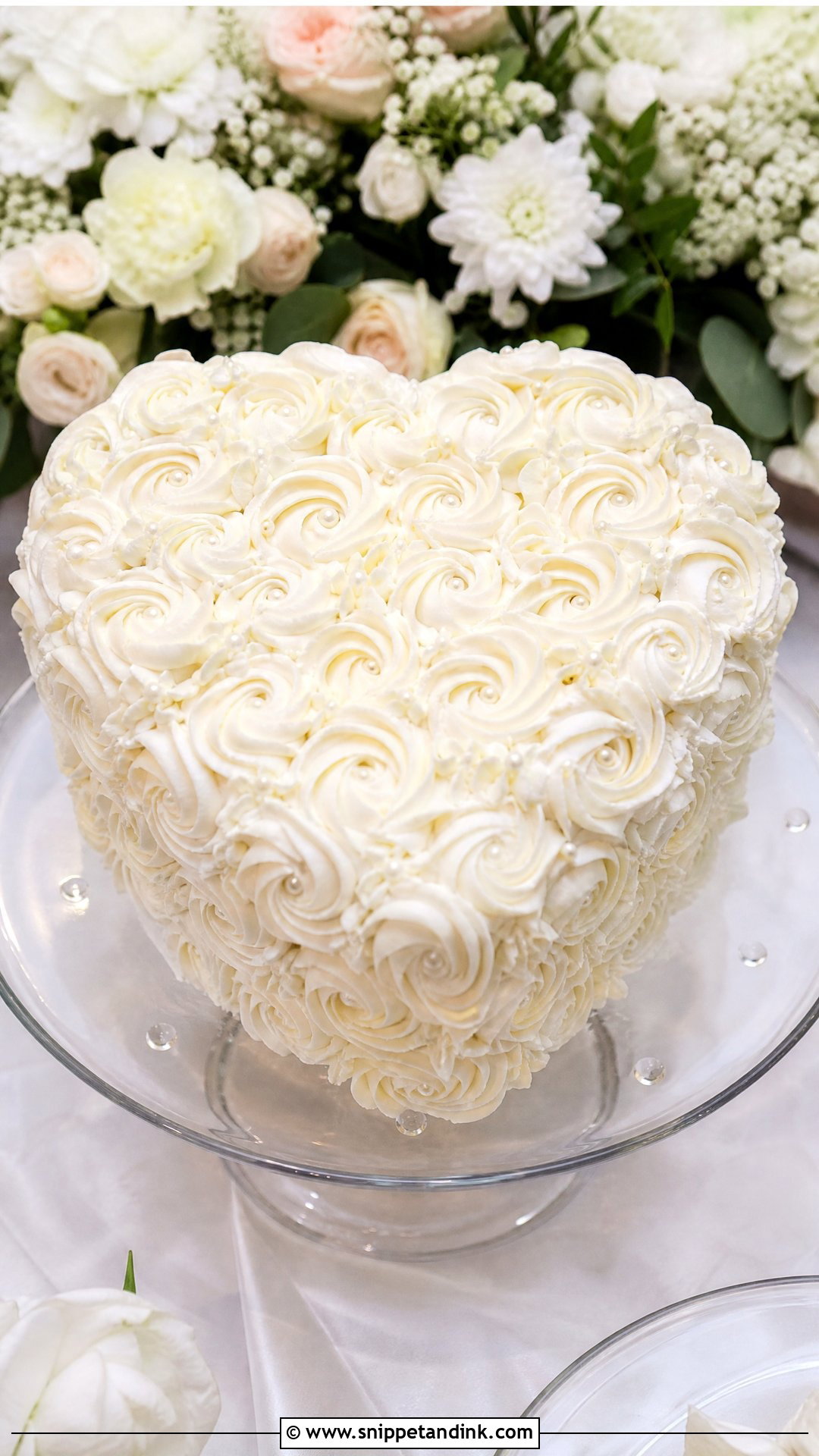 White Heart Wedding Cake With Buttercream Roses - Snippet and Ink - 30 White Heart Cake Ideas for Wedding